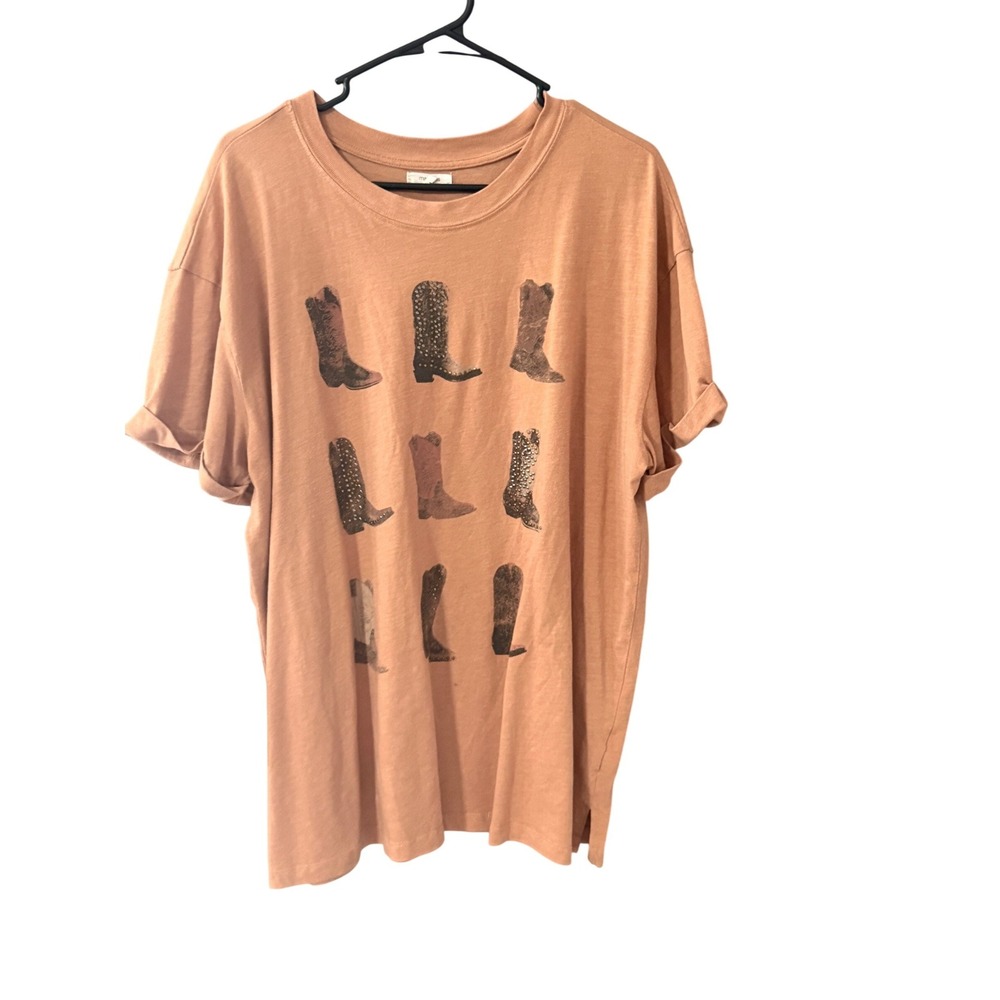 Maurices Womens‎ Large Cowboy Boot Graphic T-Shirt Terracotta Orange Relaxed Fit